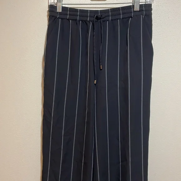 Anine Bing Isabella Pinstripe Pants Drawstring Pull On Black Stripe Size Medium - Picture 8 of 16